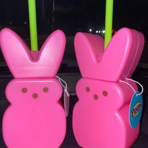 Adorable Pink Peep Tumbler with green Straw